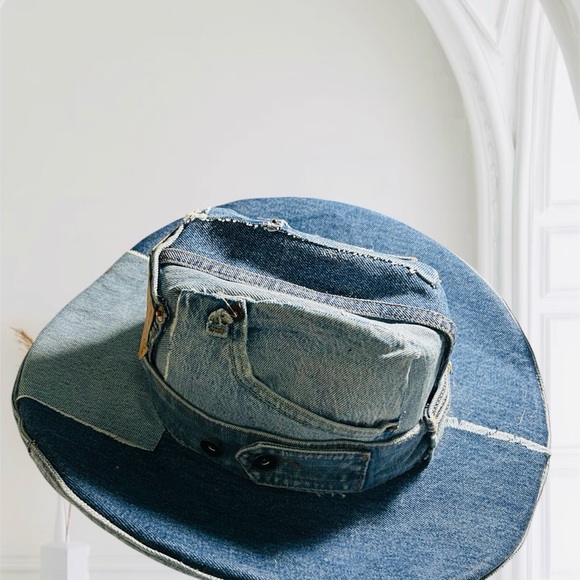 Levi\'s Patchwork Denim Wide-Brim Hat in Dark and Light Blue main image 5